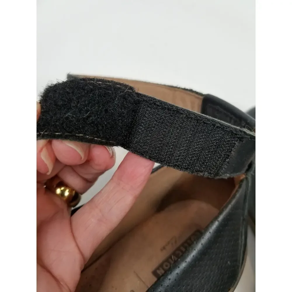 Clarks Medora Nina Black Leather Adjustable Ankle Strap Flats Women's Size 9.5